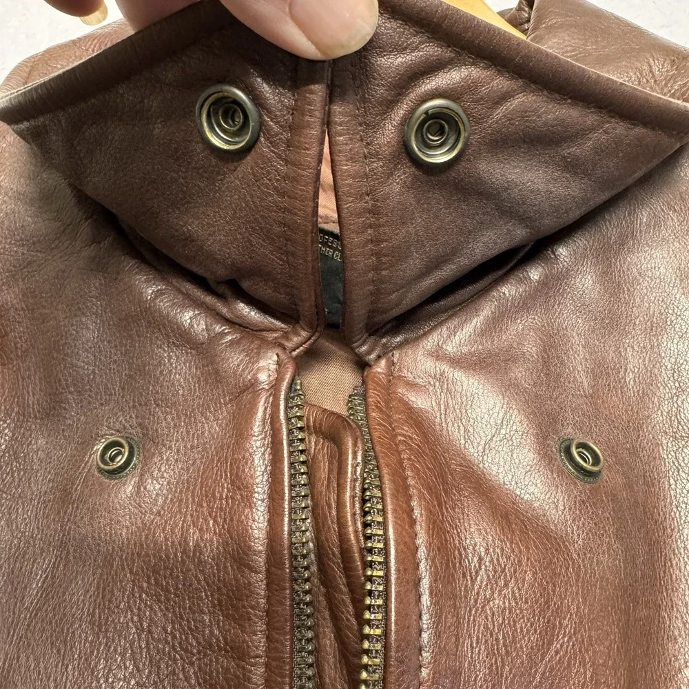 VTG 90 Banana Republic‎ Mens Large Brown Leather Full Zip Jacket Classic Collar